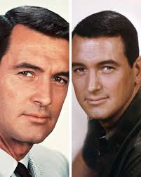 Rock Hudson and his roommate, Bob Preble (wink) outside their North  Hollywood home, 1952.