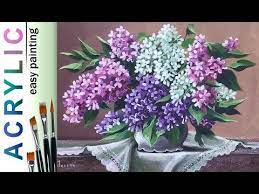 Lilac Flowers Bouquet How To Paint Still Life Acrylic Tutorial Demo Youtube In 2020 Lilac Painting Acrylic Painting Flowers Flower Painting