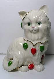 Adorable Vintage 6 H Lenox Tangle Christmas Lights Kitty Kitten Cat Figurine Ebay Cookie Jars Vintage Christmas Cats Cat Cookie Jar