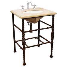 Industrial pipe decor table leg set, rustic end table side table base kit, dark grey/black steel metal pipes vintage furniture decorations diy coffee table legs mid century modern, double decker style. 1920s Kohler Tan Marble Sink With Hand Twisted Wrought Iron Frame Base For Sale At 1stdibs