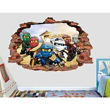 Lego Ninjago Group 3d Sticker Wall Decal Smashed Vinyl Decor Mural Movie Broken Wall 3d Designs Al49 Sma Ninjago Sticker Vinyl Decor Wall Stickers Murals