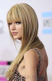 جديد لطيف مثير طويل حريري شعر مستعار أشقر الذهبي مباشرة 100 شعر الإنسان مع بانج 18 بوصة hair hair color 100 human hair