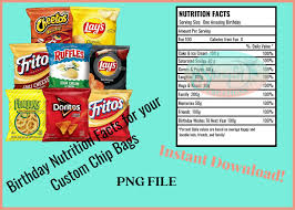Chip Bag Birthday Nutrition Facts Label Template Nutrition Facts Label Custom Label Instant Download Chip Etsy In 2020 Nutrition Facts Label Nutrition Facts Nutrition