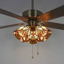 Before installing ceiling fans with lights, you have to know how many types of lights available in the market. Stained Glass Bell Led Ceiling Fan Bedroom 3 Heads 42 Inch Victorian Semi Ceiling Mount Light With Pull Chain Takeluckhome Com