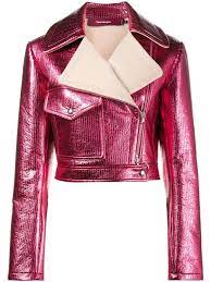 Sies Marjan Pink Metallic Cropped Lurex Biker Jacket Farfetch Fashion Outfits Metallic Jacket Biker Jacket