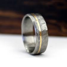 Hammered Titanium Yellow Gold Inlay 18k Wedding Rings Custom Wedding Rings Titanium Wedding Rings