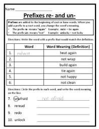 She remained loyal to her unfaithful husband. Re And Un Prefix Worksheet Prefix Re And Un Worksheet Un And Re Prefixes Un Re