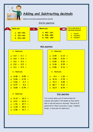 adding and subtracting decimals worksheet teaching resources