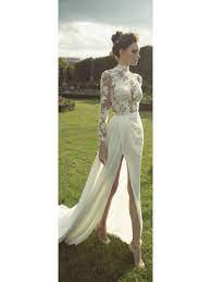Sheath High Neck Long Sleeves Split See Through Wedding Dresses Bridal Gowns 99603012 Wedding Dresses Dream Wedding Dresses Wedding Dresses Lace