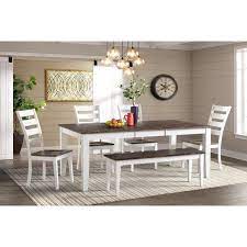 Lumisol 6 piece dining room table set with bench, wood kitchen table set with 4 padded chairs and bench for dining kitchen room, farmhouse style (grey) 4.2 out of 5 stars 60. Vfm Signature Kona Transitional 6 Piece Dining Room Set With Bench Virginia Furniture Market Table Chair Set With Bench