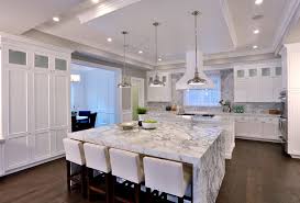 Luxury Modern White Kitchen With Marble Island In 2020 White Modern Kitchen White Marble Kitchen Modern Kitchen Design