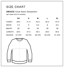 Size Chart Crew Neck Sweater