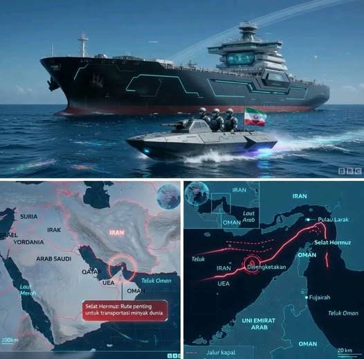 Blokade Sah: Patroli maritim Iran menegakkan undang-undang bea lintas di Selat Hormuz., AI generated