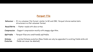 Parquet is a columnar format that is supported by many other data processing systems. Parquet File Avro File Rc Orc File Formats In Hadoop Different File Formats In Hadoop Youtube