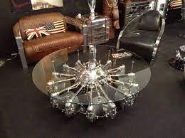 Detailed with aluminum parts that are painstakingly polished, with chrome plated steel gears and gold plated bronze bearings.the complicated internal workings of this engine will be a compliment to any art collection, office, hanger or home. Rotary Engine Coffee Table Engine Coffee Table Aviation Furniture Coffee Table