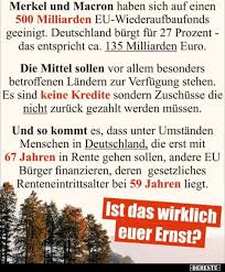 Merkel Und Macron Haben Sich Auf Einen 500 Milliarden Lustige Bilder Spruche Witze Echt Lustig In 2020 Merkel Gute Besserung Lustig Lustig
