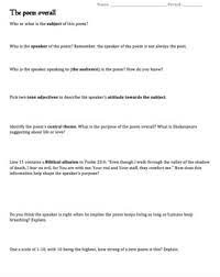 In shakespeare's sonnet 18, the speaker asks permission or suggests that he will compare his beloved to a summer's day. Shakespeare S Sonnet 18 Worksheet Packet Lesson Plan W Answer Key