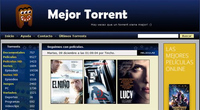 MejorTorrent interfaz