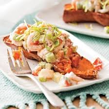 Patates Douces R Ocirc Ties Et Salsa De Crevettes Entr Eacute Es Et Soupes Recettes 5 15 Recettes Express 5 15 Pratico Food Easy Meals Seafood Recipes