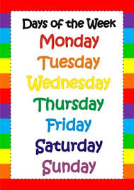 Days Of The Week Poster Chart Flashcards Classroom Decor