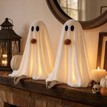 Amazon.com: Halloween Decorations-2 Pack Light-Up Sherpa Ghosts with  Pumpkin | Halloween Decor Indoor Cute Ghost Decorative Signs Tabletop Decor  for Party Home Kitchen and Fireplace : Home & Kitchen
