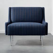 Regent Navy Plaid Wingback Chair With Chrome Legs Reviews Cb2 Accent Chairs Armchairs Wingback Chair Chair