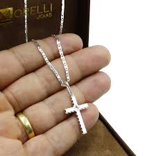 Corrente feminina olho grego e figa em prata 925 r$ 64,90 ou 12 x de r$ 6 , 70 com juros Corrente Prata 925 Masculina Piastrine Pingente Crucifixo Laterais Diamantadas Shopee Brasil