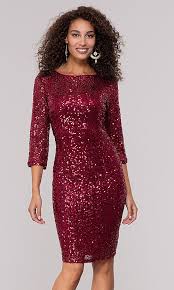 Sequin Ruby Red Holiday Party Dress With Sleeves Party Dresses With Sleeves Date Night Outfit Curvy Sequin Holiday Dress