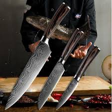 There are a number of more common knives you'll find in these sets. 8 5 3 5 Japanese Chef Knife Set Damascus Steel Pattern Kitchen Knives Sets Forged Kitchen Stuff Buy At A Low Prices On Joom E Commerce Platform