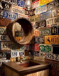 Country living is one of my favorite decorating magazines. Click Pic For 30 Small Bathroom Decorating Ideas Funky License Plate Wall Small Bathroom Remodel Ideas Man Cave Bathroom Eclectic Bathroom Plates On Wall