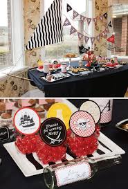 Use bunting and creative ideas (like turning posts into palm trees) to create a phenomenal food table as seen on lia griffith's blog. Yo Ho Ho Pirate Party Hostess With The Mostess Pirate Party Pirate Themed Birthday Party Birthday Party Tables