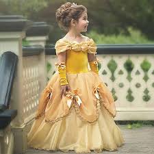 Punti salienti fatto a mano. Principessa Belle Dress Per La Ragazza Costumi Per Bambini Floreale Abito Di Sfera Del Bambino Cosplay Bella E La Bestia Costume Operato Del Partito Vestito Abbigliamento Per Bambini