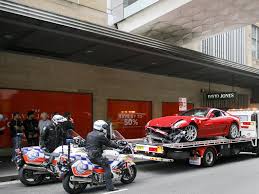 Ferrari crashes into sydney cbd shop front a pedestrian was taken to hospital after an out of control ferrari crashed into a sydney cbd shop front. Ferrari Crashes Into Sydney Cbd Shopfront One Man Arrested Daily Telegraph