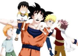 Ichigo From Bleach Luffy From One Piece Goku From Dragon Ball Z Naruto From Naruto Natsu From Fairytail Someone Pleas Anime Anime Crossover Manga Anime