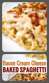 Bacon Cream Cheese Baked Spaghetti In 2020 Yummy Pasta Recipes Recipes Baked Spaghetti