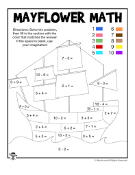 The pilgrims were some of the first people to come to america, and they traveled on the mayflower, a large ship that traveled over the ocean from england in 1620. Mayflower Math Coloring Page Woo Jr Kids Activities