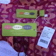 New Rock Flower Paper Top Womens Small Kenya Berry Tamsna Tunic 3/4 Sleeve