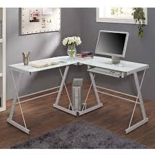 Glass top computer desk writing study workstation. Walker Edison Soreno L Shaped Glass Computer Desk White With Frosted Glass D51w29