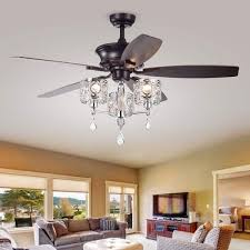 Tibedo 5 Blade 52 Inch Dark Brown Ceiling Fan With 3 Light Crystal And Chrome Chalice Chandelier Remote Controlled Ceiling Fan White Ceiling Fan Ceiling Fan Chandelier