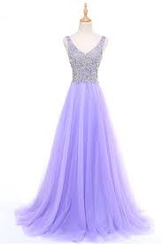 Classic A Line V Neck Sleeveless Lavender Tulle Beaded Prom Dress Lilac Prom Dresses Lavender Prom Dresses Beaded Prom Dress
