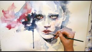 Use the fine round pointed brush for detail areas: Portrait Watercolor Speed Painting Youtube