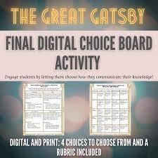 The Great Gatsby Post Reading Digital Choice Board Activity In 2021 Digital Activities Student Choice Teaching