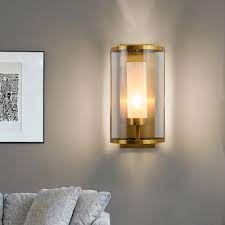 Glass wall light fixtures became a must have for anybody who want to set a beautiful home design in kitchens, living room or bathroom. Clear Glass Gold Sconce Light Half Cylinder 1 Head Colonial Wall Lighting Fixture For Bedroom Beautifulhalo Com