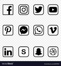 Black And White Social Media Icons On Transparent Background Vector High Quality Set Illus Social Media Icons Social Media Icons Vector Social Media Icons Free