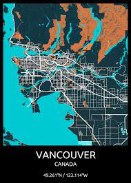 Vancouver Modern Art Design City Map On Metal Prints Perfect For Your Home Or Office Wall This Exceptional Metal Poster Is A Design Cartographic Map A