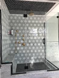 Black And White Hexagon Tile Bathroom Carrara White Hexagon With Black Marble Polished Honed Marble Polishing Carrara Marble Tile Bathroom Interior Design