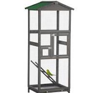 PawHut 65" Wooden Bird Cage Outdoor Aviary House for Parrot, Parakeet, with  Pull Out Tray and 2 Doors, Grey