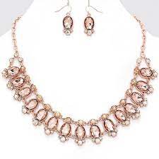 Chunky Pink Bead Rose Gold Chain Earring Necklace Set Fashion Costume Jewelry Unbranded