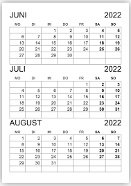 Kostenlos kalender zum selbst ausdrucken jahreskalender kostenlos als pdf für 2021 und 2022. Kalender Juni Juli August 2022 Kalender Su
