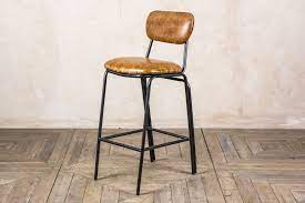 Deluxe chrome real leather bar stool brown. Leather Bar Stools Vintage Look Peppermill Interiors